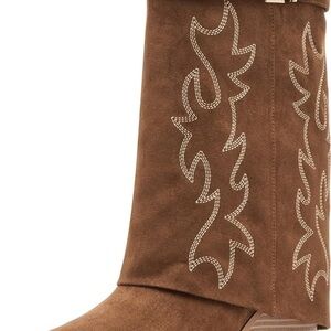 Madden Girl Brown Heeled Boots with Western Stitching